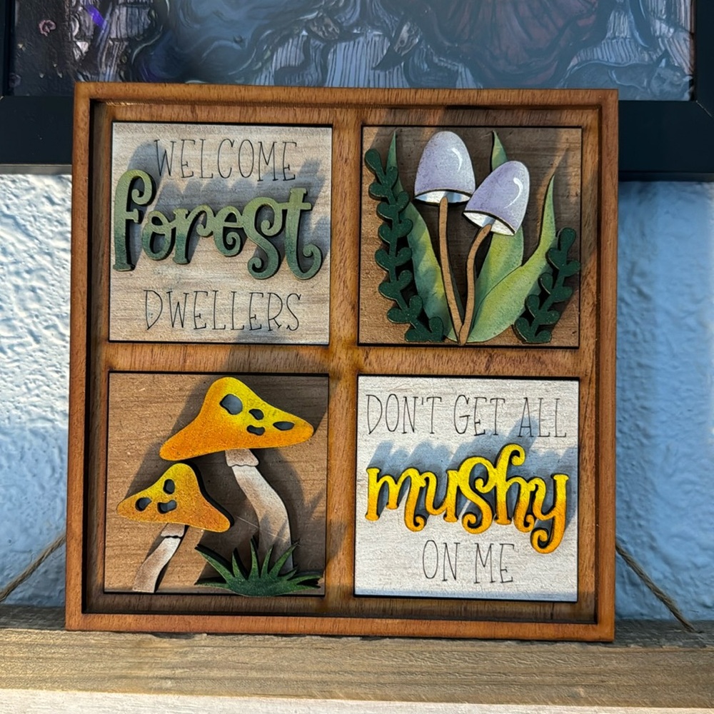 Wooden Mushroom Decoration Plaque